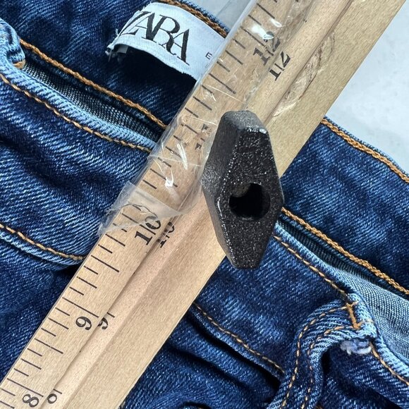 Zara Jeans Women 32 x 25* High Rise Boot Cut Crop Dark Blue Raw Hem Denim Tag 12 - Picture 15 of 16